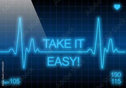 Take it easy - written on blue heart rate monitor photo