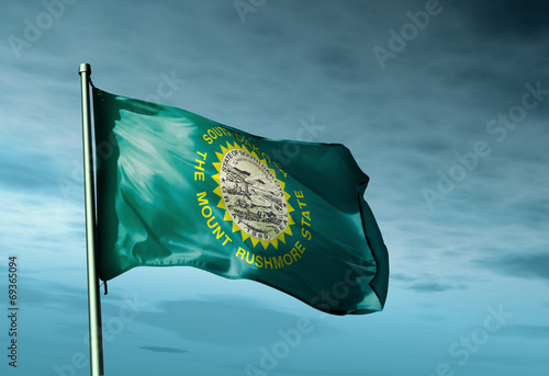 South Dakota (USA) flag waving on the wind photo