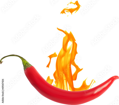 red hot chilli pepper with orange flame