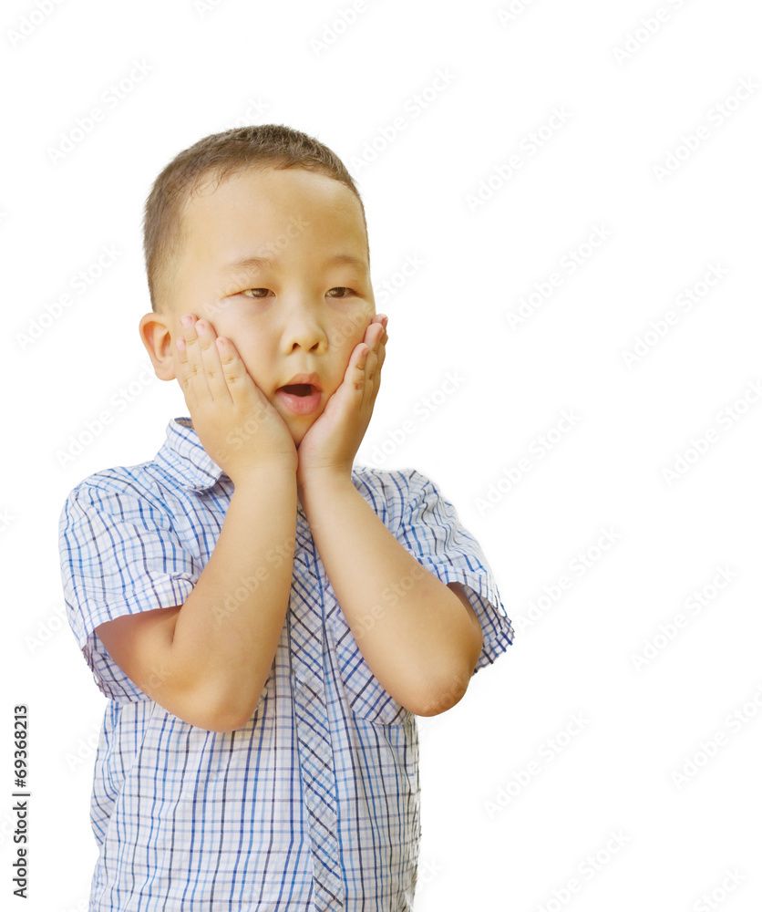 emotional Asian boy 6 years old, isolated on white background emotional Asian boy 6 years old, isolated on white background
