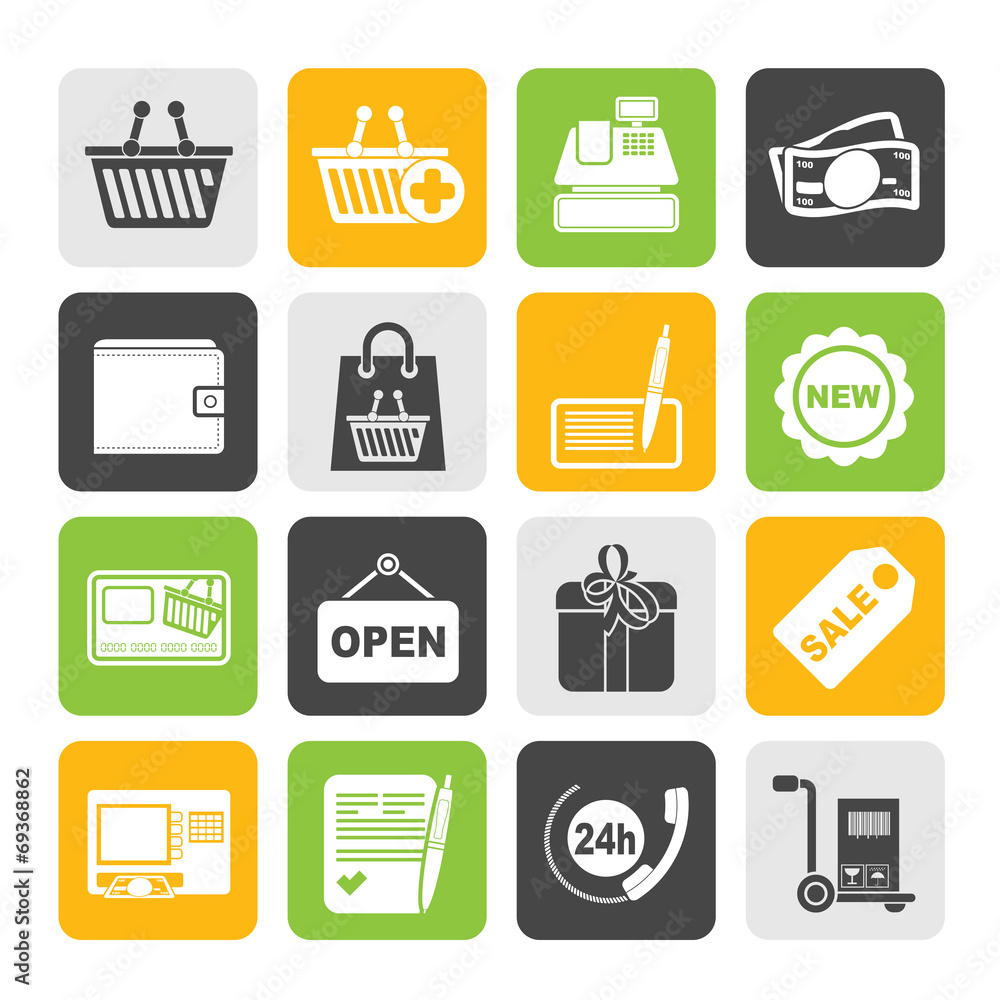 Silhouette shopping and retail icons Silhouette shopping and retail icons