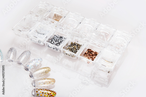 Manicure nail art accessories. Gold silver metal studs glitter