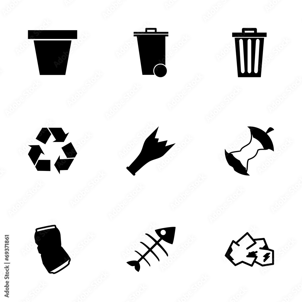 Vector black garbage icons set Stock Vector | Adobe Stock