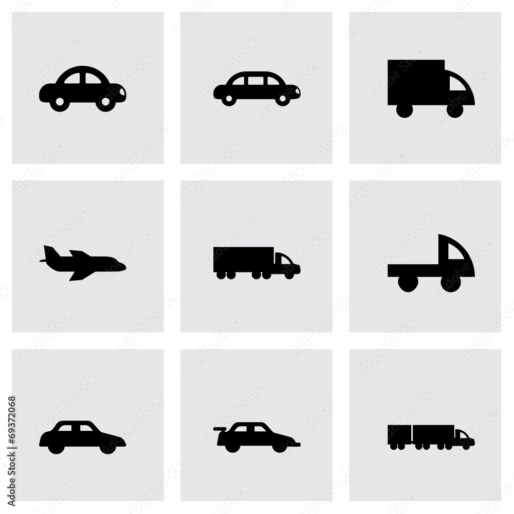 Vector black vehicles icons set