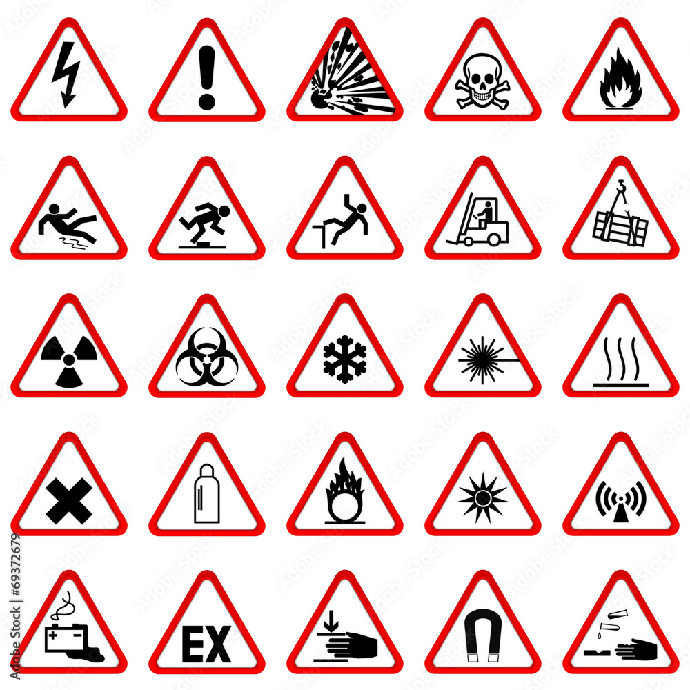 Warnzeichen Warnschilder - Set rot weiß Stock Illustration | Adobe Stock