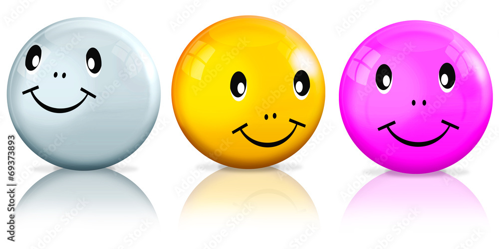 3 freundliche Smileys freigestellt Stock-Illustration | Adobe Stock