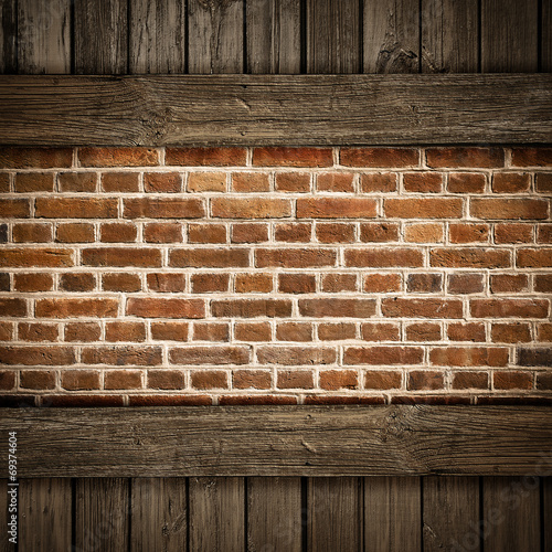 Wood and red brick background