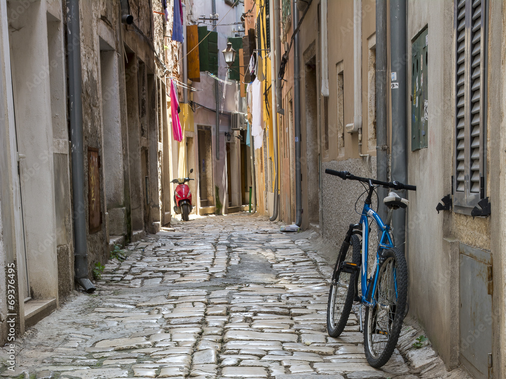 Narrow street of Rovinj, Istria, Croatia