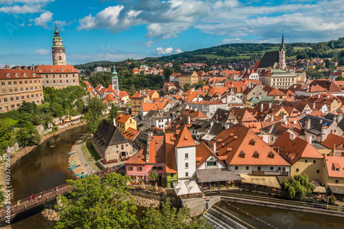 Cesky Krumlov Tower and old town in Czech Republic