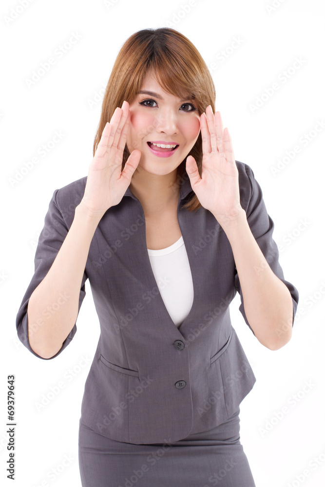 portrait of woman speaking, shouting, communicating, telling you portrait of woman speaking, shouting, communicating, telling you