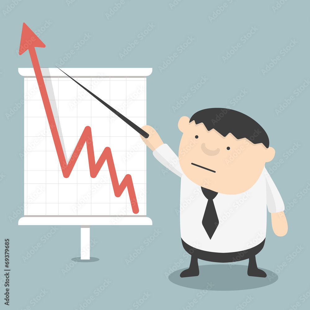 Fat businessman pointing growing a presentation