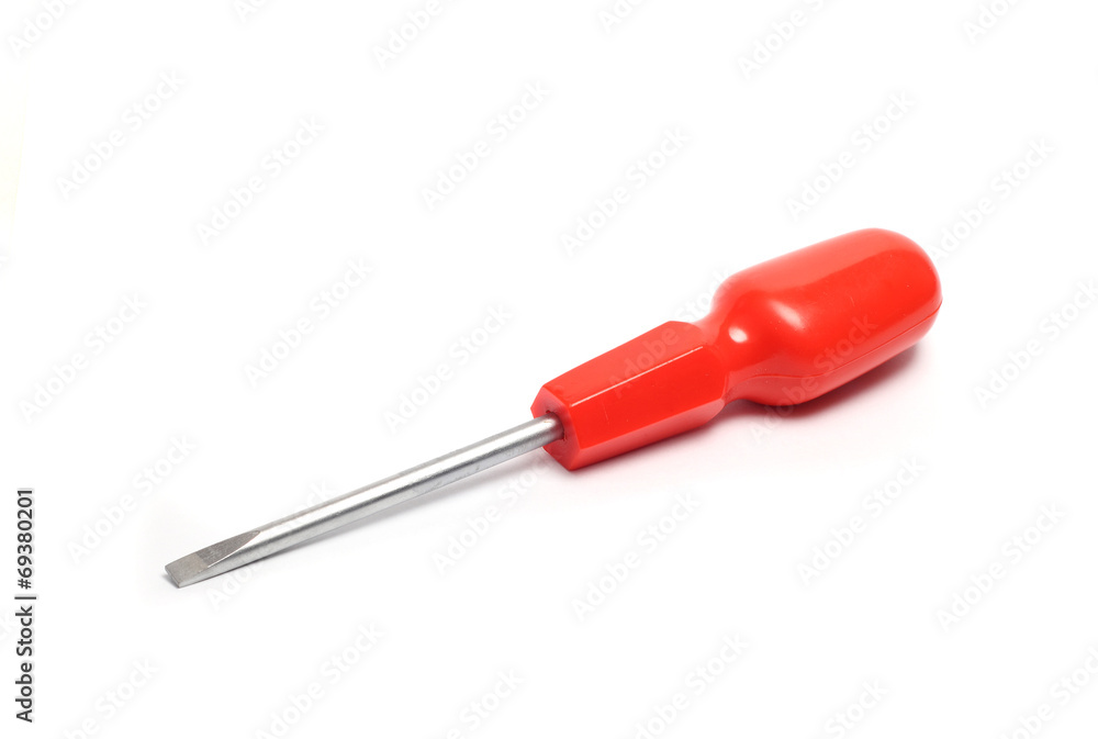 small flat screwdriver with a red handle small flat screwdriver with a red handle