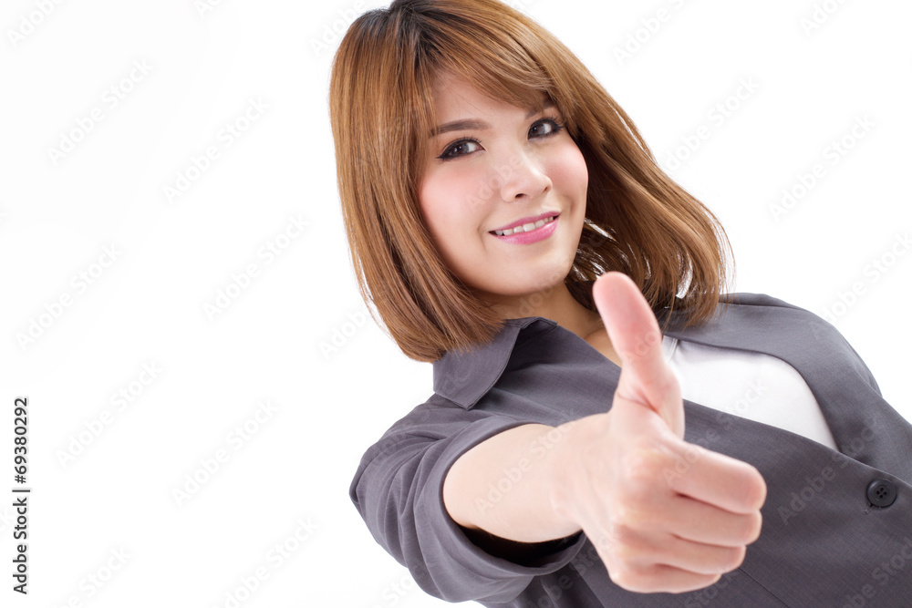 beautiful businesswoman giving, showing thumb up hand gesture beautiful businesswoman giving, showing thumb up hand gesture