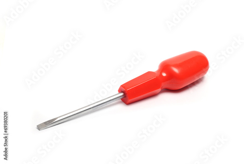 small flat screwdriver with a red handle
