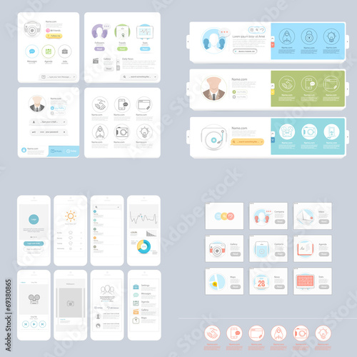 Collection:set of colorful flat UI kit for templates
