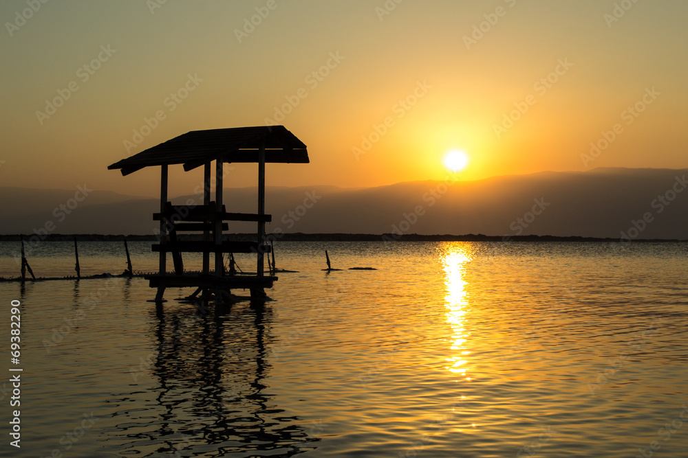 Sunrise over the Dead Sea. - obrazy, fototapety, plakaty 