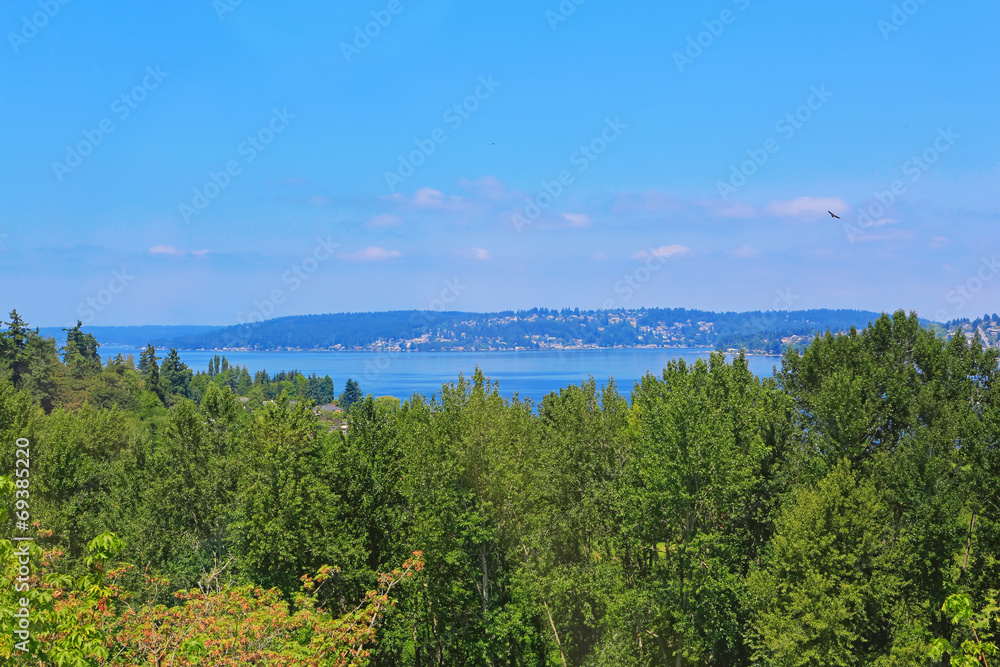 Scenic view of bay from walkout deck. Washington state Scenic view of bay from walkout deck. Washington state