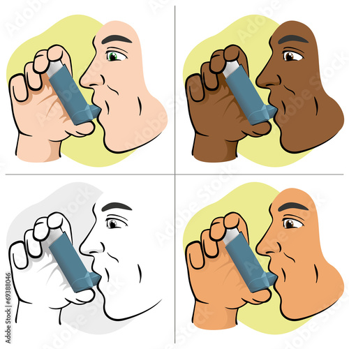 Person using inhaler for asthma and shortness and ar