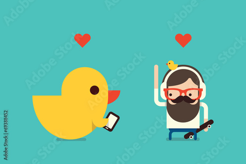 Hipster bearded man Greetings to friend