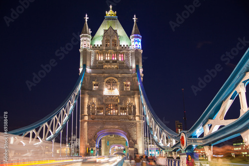 Tower bridge on the river Thames in night lights