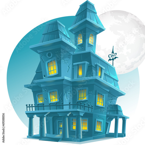 haunted house on a background of the moon