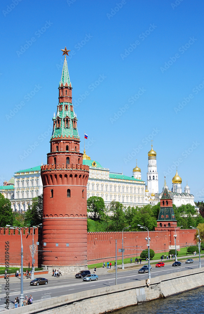 Fototapeta premium Moscow Kremlin tower decorated by a ruby star.