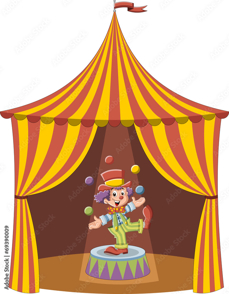 Cartoon clown boy juggling with colorful balls Cartoon clown boy juggling with colorful balls