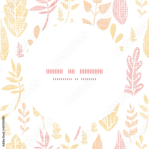 Textile textured fall leaves circle frame seamless pattern