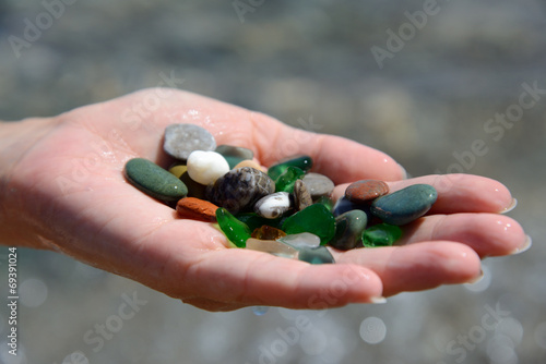 sea pebble on the palm