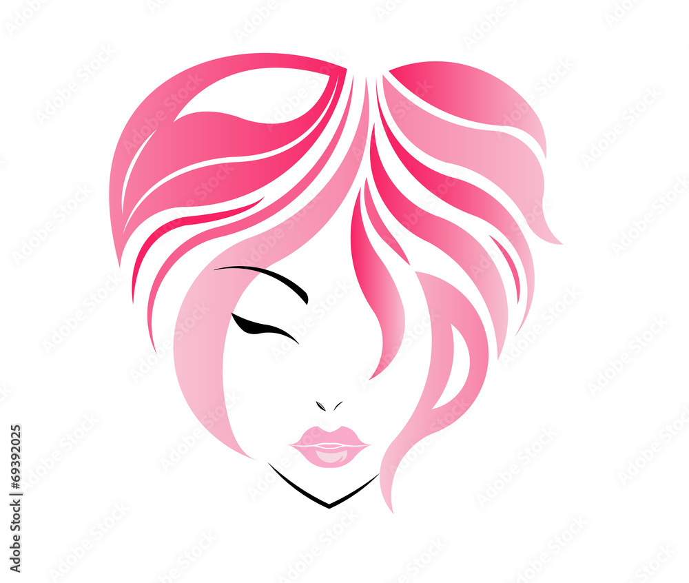 Pink short hair stile icon, logo girl's face Pink short hair stile icon, logo girl's face