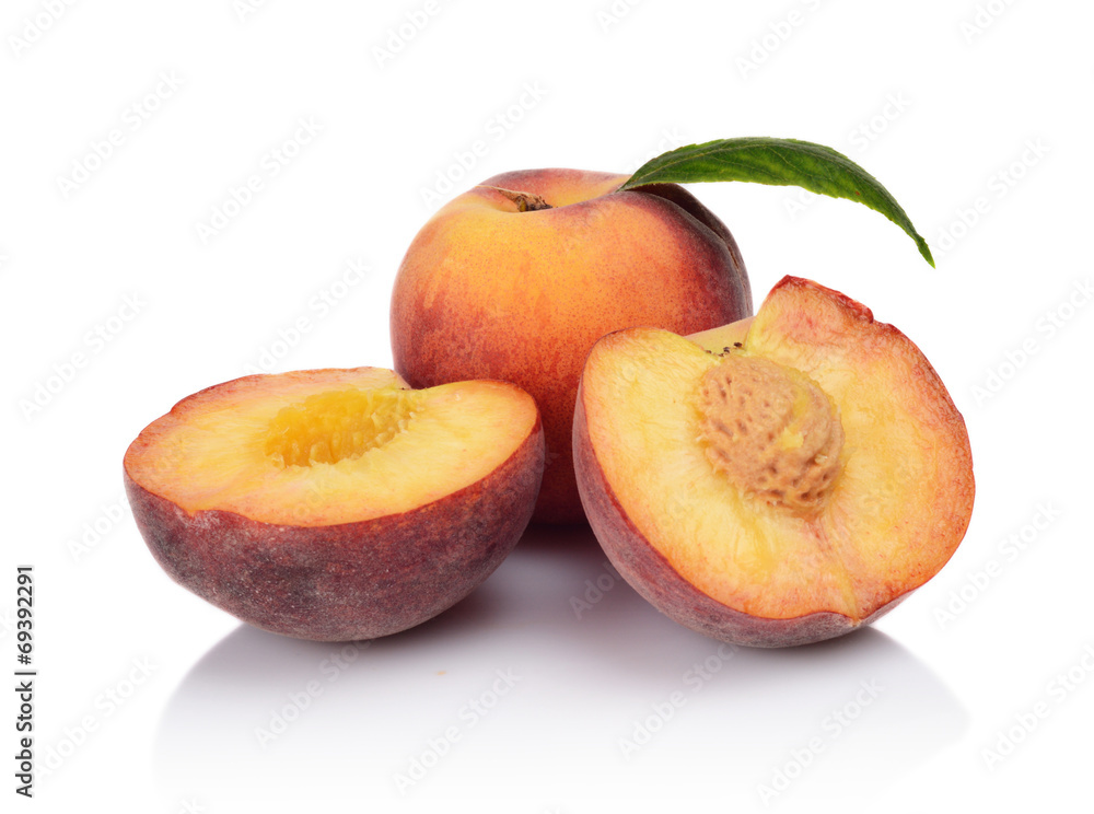 Few sliced peaches isolated on white background Few sliced peaches isolated on white background