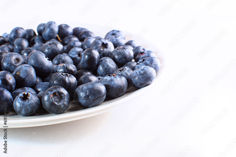 plate with blueberries close-up isolated on white background plate with blueberries close-up isolated on white background