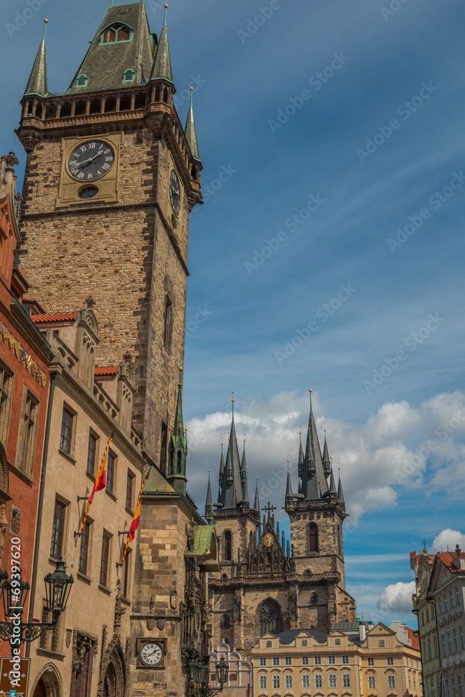 Astronomical Clock and Tyn Church in Prague