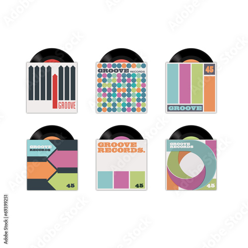 Six vector retro record sleeves, with records