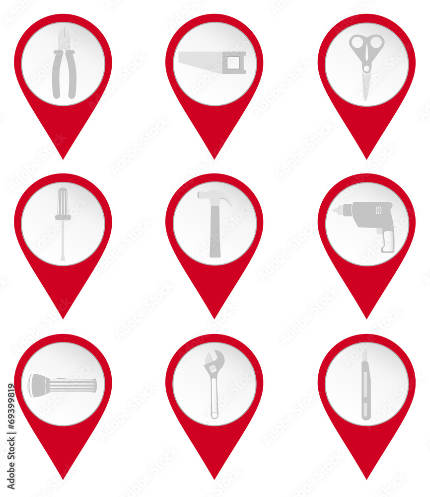 Map pin icons of tools Map pin icons of tools