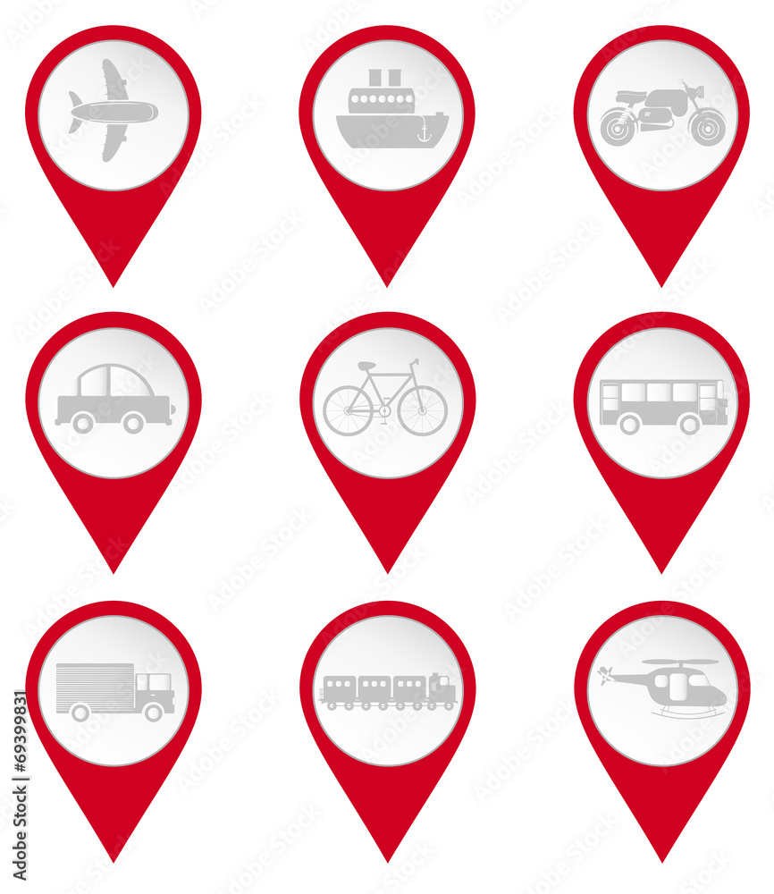 Map pin icons of transports Map pin icons of transports