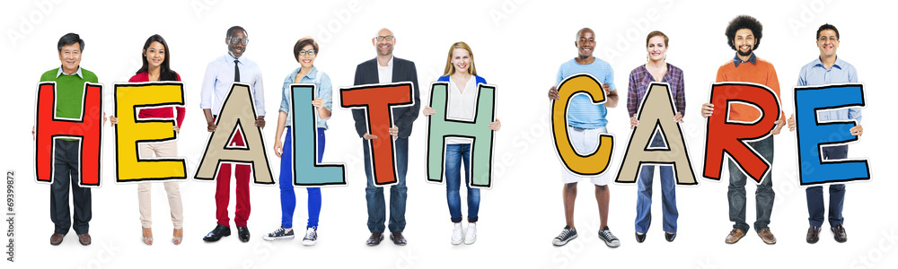 Multiethnic People Holding Letter Health Care Multiethnic People Holding Letter Health Care