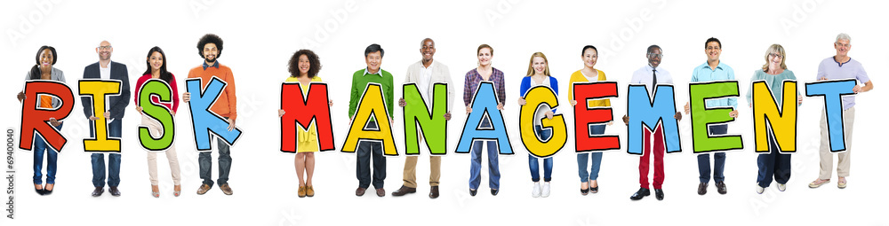 Diverse Group of People Holding Text Risk Management Diverse Group of People Holding Text Risk Management