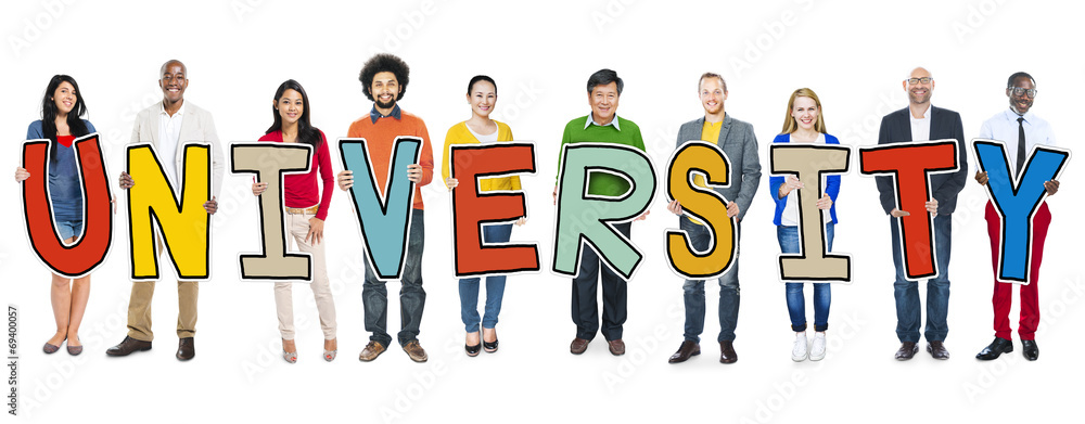 Diverse People Holding Text University Diverse People Holding Text University