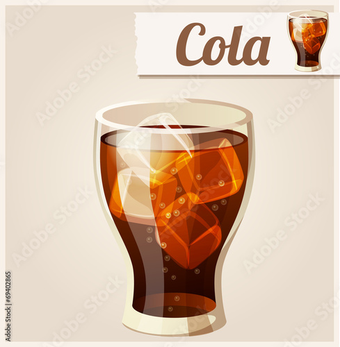 Glass of cola with ice. Detailed Vector Icon.