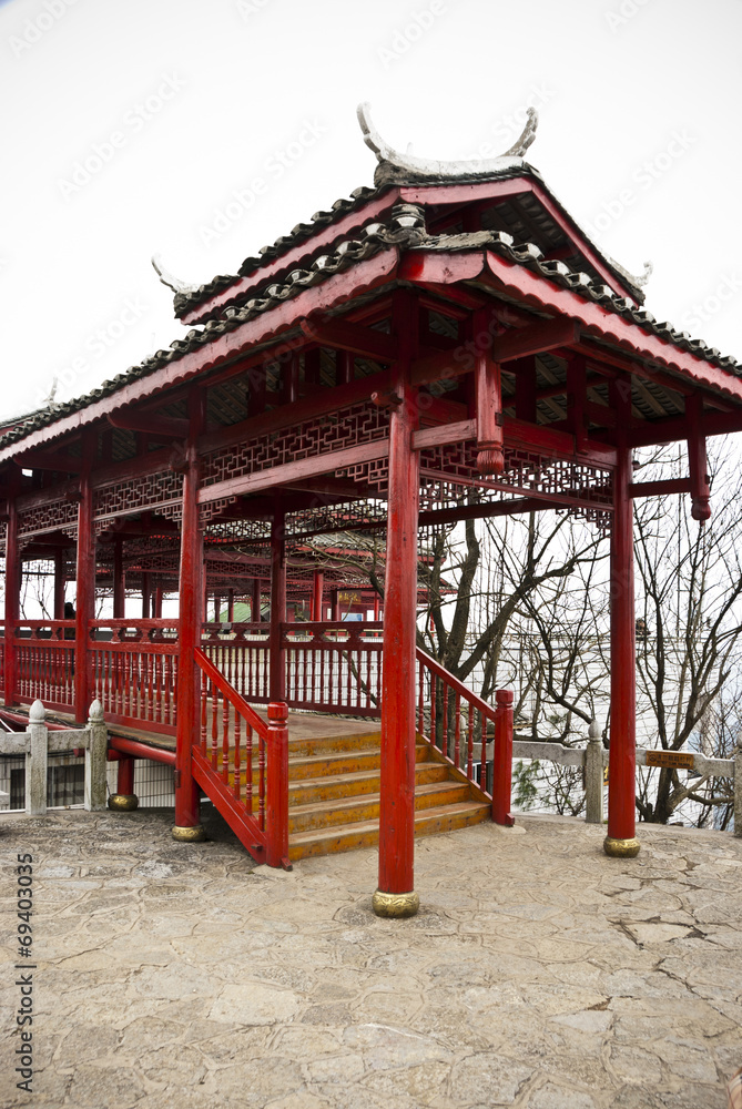 Traditional Bridge in Yao Mountain during Winter, Yaoshan, China Traditional Bridge in Yao Mountain during Winter, Yaoshan, China