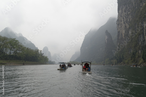 Li River scenery sight with fog in spring, Guilin, China © cchfoto