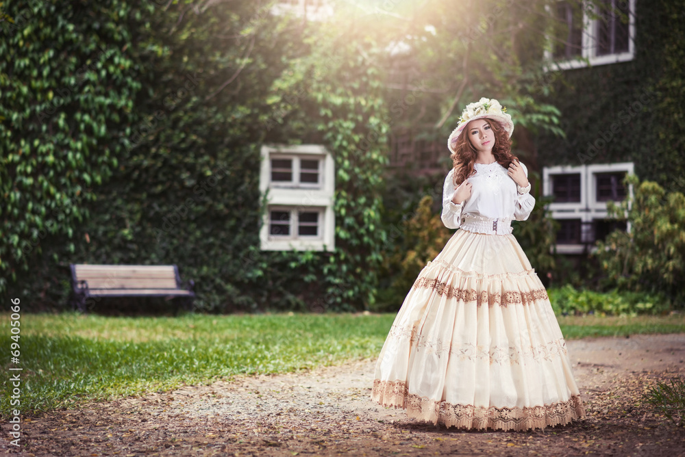 Beautiful lady in vintage outfit