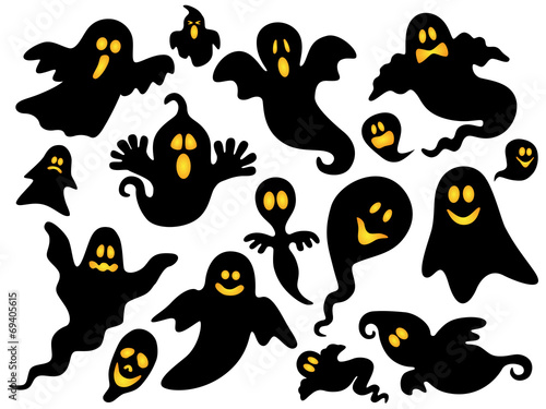 Set Halloween-Gespenster mit glühenden Augen – Vektor