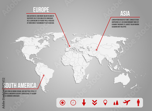 Infographic - world map with various icons