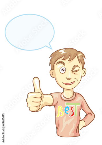 Boy with thumbs up, art vector illustration