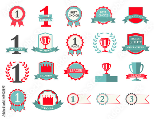 First Place Winner and Best Choice ribbons and badges, vector il
