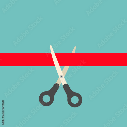 Scissors cutting red ribbon concept, vector illustration