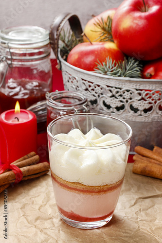 Layer strawberry dessert with whipped cream topping