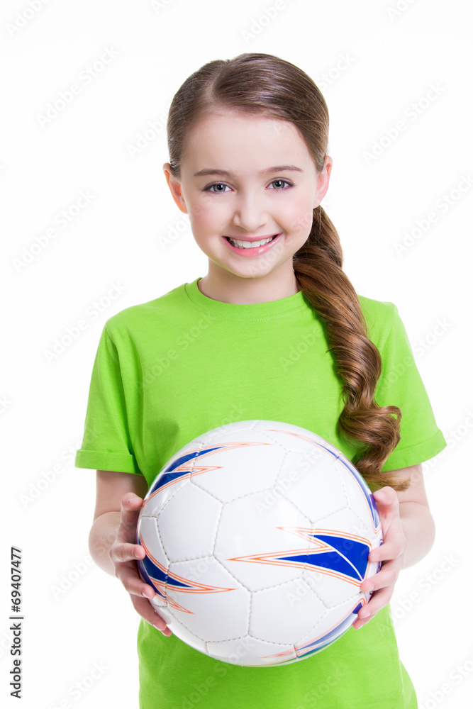 Smiling little girl holds ball in her hands. Smiling little girl holds ball in her hands.